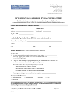 Dmg authorization for release of health information forms